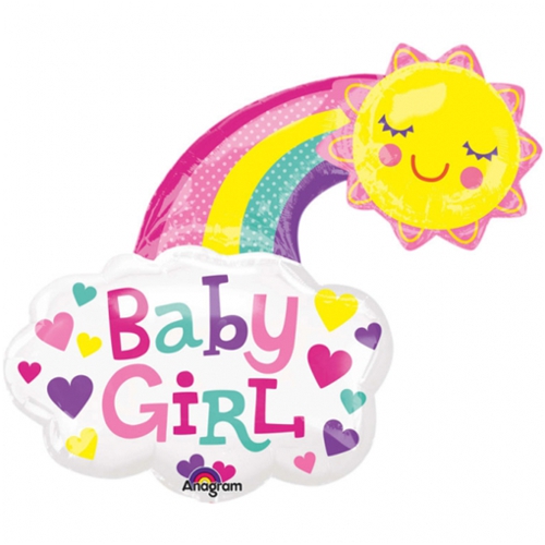 Folienballon-Baby-Girl-Regenbogen-und-Sonne-Luftballon-zur-Geburt-Babyparty-Taufe-Maedchen
