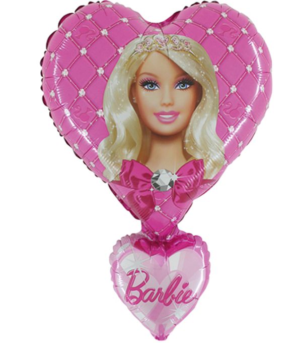 Barbie Luftballon, Barbie mit Diadem, Herzballon aus Folie mit Ballongas
