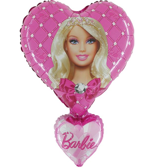 Barbie Luftballon, Barbie mit Diadem, Herzballon aus Folie mit Ballongas