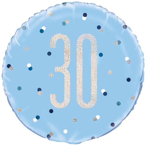 Folienballon-Blue-and-Silver-Glitz-30-holografisch-Luftballon-Geschenk-zum-30.-Geburtstag-Dekoration