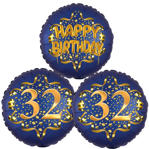 Folienballon-Bouquet-zum-32.-Geburtstag-Satin-Navy-Zahl-32-Happy-Birthday-Luftballons-Geschenk.
