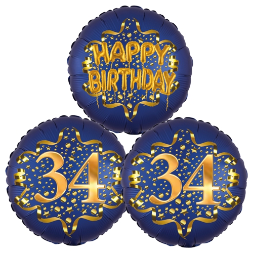 Folienballon-Bouquet-zum-34.-Geburtstag-Satin-Navy-Zahl-34-Happy-Birthday-Luftballons-Geschenk