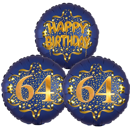 Folienballon-Bouquet-zum-64.-Geburtstag-Satin-Navy-Zahl-64-Happy-Birthday-Luftballons-Geschenk