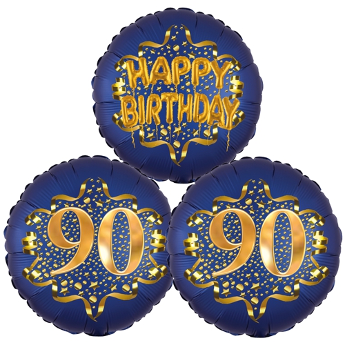 Folienballon-Bouquet-zum-90.-Geburtstag-Satin-Navy-Zahl-90-Happy-Birthday-Luftballons-Geschenk