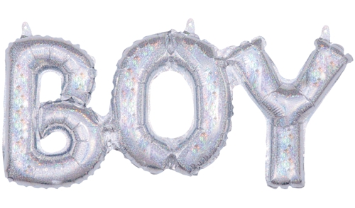 Folienballon-Boy-Schriftzug-silber-holografisch-Geschenk-Geburt-Taufe-Babyparty-Junge-Dekoration-Luftfuellung