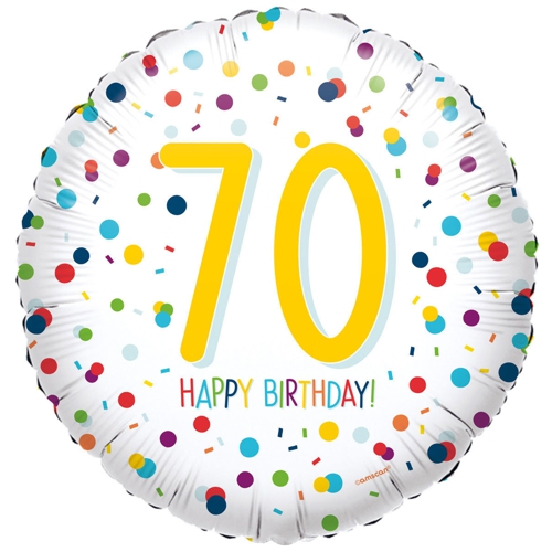 Folienballon Aufschrift HAPPY BIRTHDAY Zahl 70 Geburtstag Schwarz/Silber 50cm Ø