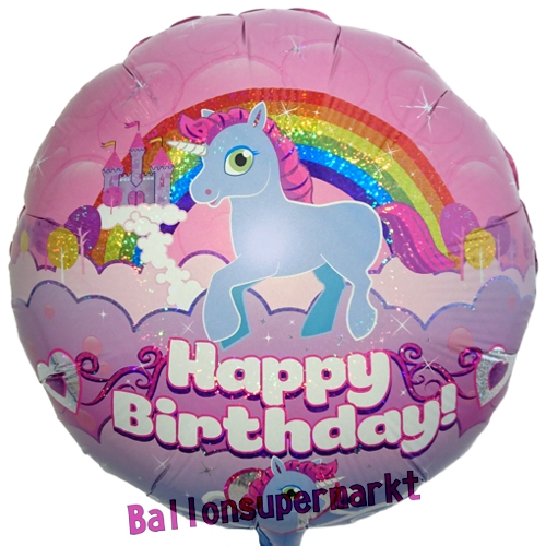Folienballon-Einhorn-Happy-Birthday-holografisch-rund-Luftballon-Geschenk-Geburtstag-Partydekoration-Unicorn