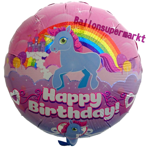 Folienballon-Einhorn-Happy-Birthday-holografisch-rund-Luftballon-Geschenk-zum-Geburtstag-Partydekoration-Unicorn