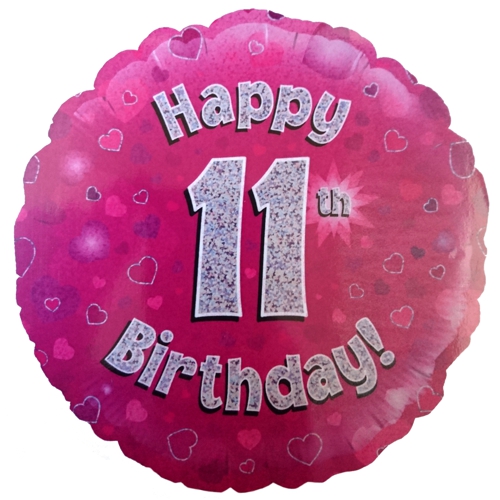 Folienballon-Geburtstag-Happy-11th-Birthday-Pink-Luftballon-Geschenk-Dekoration-zum-11-Geburtstag