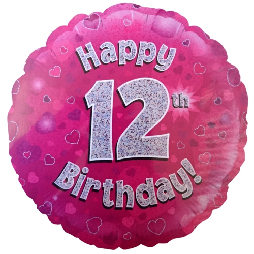 Folienballon-Geburtstag-Happy-12th-Birthday-Pink-Luftballon-Geschenk-Dekoration-zum-12-Geburtstag