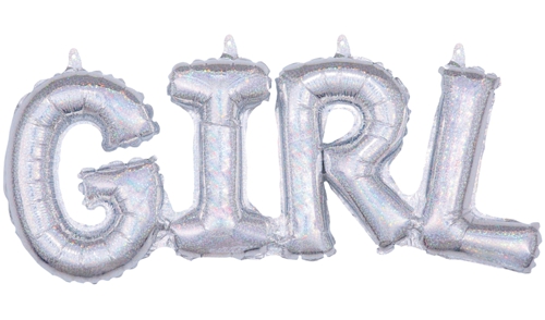 Folienballon-Girl-Schriftzug-silber-holografisch-Geschenk-Geburt-Taufe-Babyparty-Maedchen-Dekoration-Luftfuellung