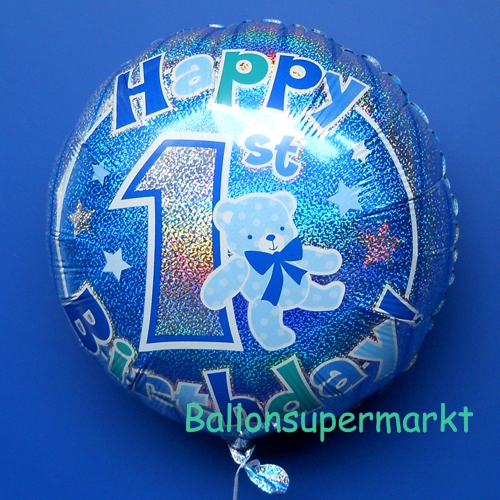 Folienballon-Happy-1st-Birthday-holografisch-Boy-Luftballon-zum-1-Kindergeburtstag-Junge