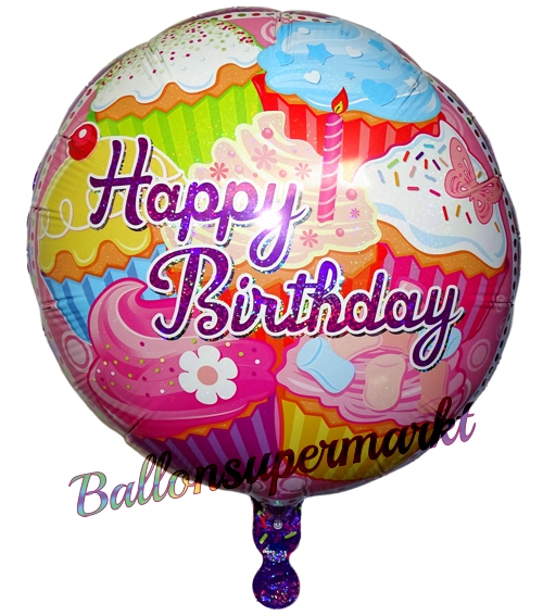 Folienballon-Happy-Birthday-Cupcakes-holografisch-Luftballon-Geschenk-zum-Geburtstag-Deko