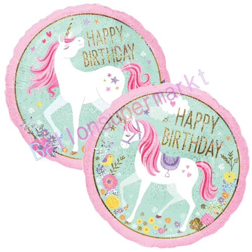 Folienballon-Happy-Birthday-Magical-Unicorn-holografisch-rund-Luftballon-Geschenk-Geburtstag-Einhorn