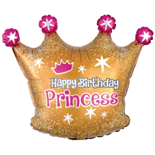 Folienballon-Happy-Birthday-Princess-Krone-Gold-Geschenk-zum-Geburtstag-Kindergeburtstag