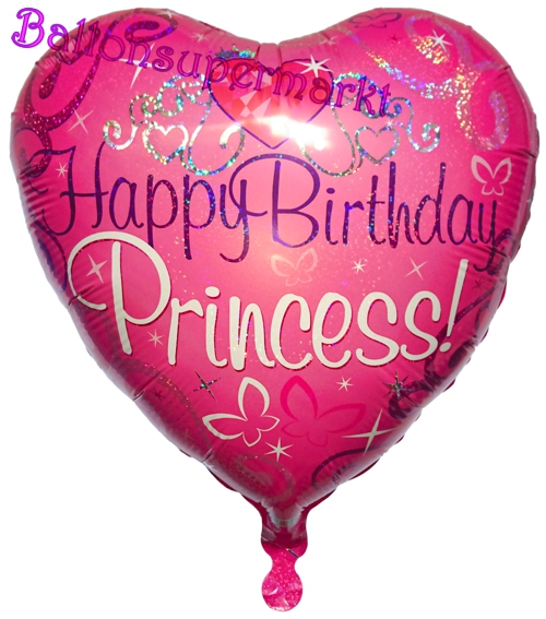 Folienballon-Happy-Birthday-Princess-holo-Herzluftballon-Geschenk-zum-Geburtstag-Dekoration