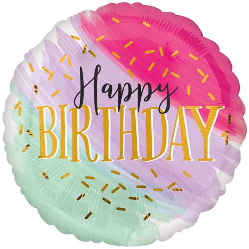 Folienballon-Happy-Birthday-Watercolor-Luftballon-Geschenk-zum-Geburtstag-gelb-mit-bunten-Ballons