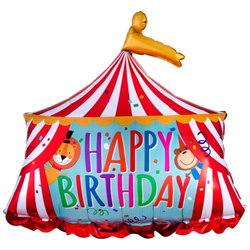Folienballon-Happy-Birthday-Zirkuszelt-Shape-Luftballon-Geschenk-Geburtstag-Partydekoration