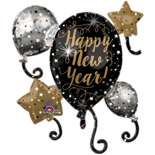 Folienballon-Happy-New-Year-Ballontraube-Shape-Cluster-Luftballon-zu-Silvester-Neujahr
