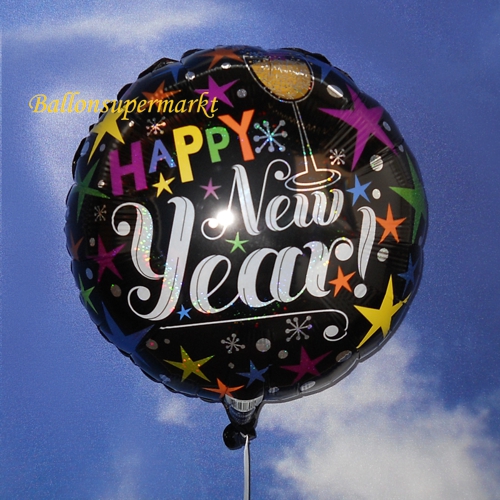 Folienballon-Happy-New-Year-Celebrate-holografischer-Luftballon-rund-zur-Silvesterparty-Neujahr