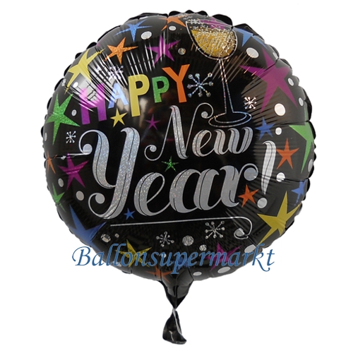 Folienballon-Happy-New-Year-Celebrate-holografischer-runder-Luftballon-zu-Silvester-Neujahr