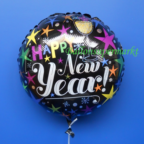 Folienballon-Happy-New-Year-Celebrate-holografischer-runder-Luftballon-zur-Silvesterparty-Neujahr