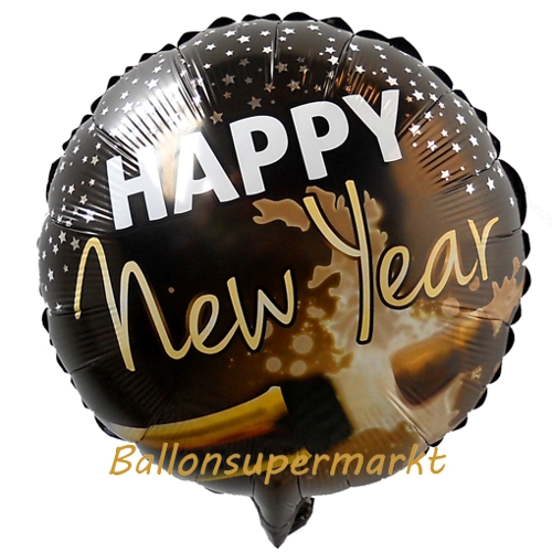 Folienballon-Happy-New-Year-Champagner-runder-Luftballon-zu-Silvester-Neujahr