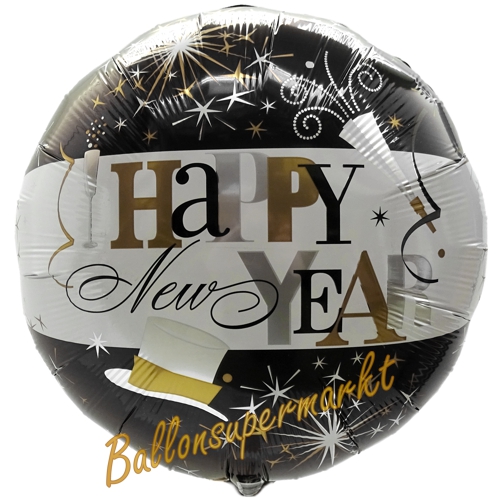 Folienballon-Happy-New-Year-Elegant-runder-Luftballon-zu-Silvester-Neujahr-Dekoration