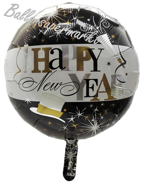 Folienballon-Happy-New-Year-Elegant-runder-Luftballon-zu-Silvester-Neujahr