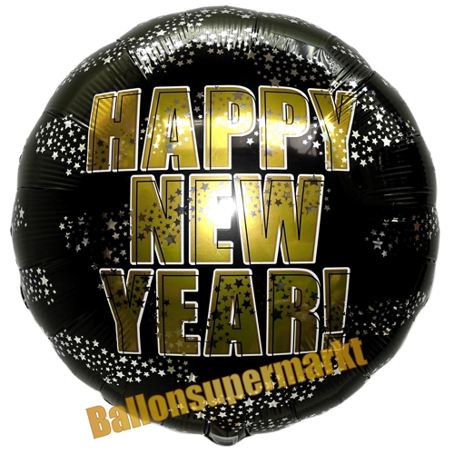 Folienballon-Happy-New-Year-Stars-runder-Luftballon-zu-Silvester-Neujahr-Dekoration