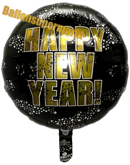 Folienballon-Happy-New-Year-Stars-runder-Luftballon-zu-Silvester-Neujahr