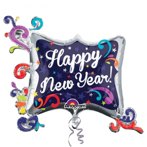 Folienballon-Happy-New-Year-Swirl-Frame-Shape-Luftballon-zu-Silvester-Neujahr