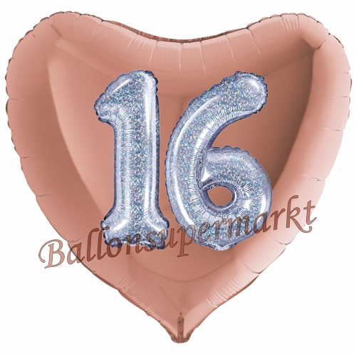 Folienballon-Herz-Jumbo-3D-16.-Geburtstag-Rosegold-Silber-holorafisch-Zahl-16-Luftballon-Geschenk