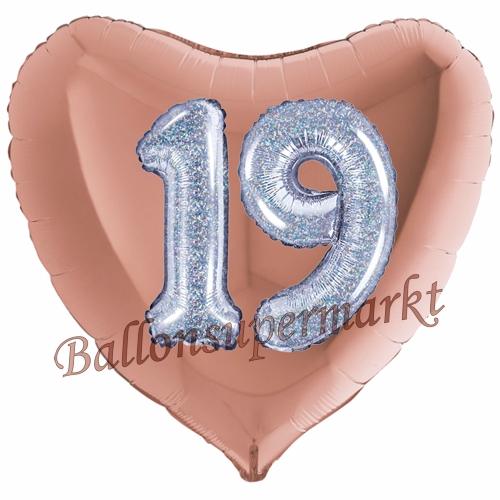 Folienballon-Herz-Jumbo-3D-19.-Geburtstag-Rosegold-Silber-holorafisch-Zahl-19-Luftballon-Geschenk
