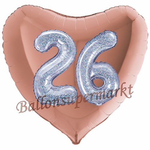 Folienballon-Herz-Jumbo-3D-26.-Geburtstag-Rosegold-Silber-holorafisch-Zahl-26-Luftballon-Geschenk