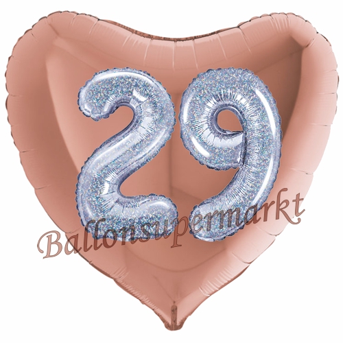 Folienballon-Herz-Jumbo-3D-29.-Geburtstag-Rosegold-Silber-holorafisch-Zahl-29-Luftballon-Geschenk