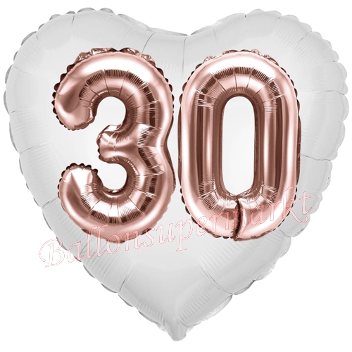 Folienballon-Herz-Jumbo-3D-30.-Geburtstag-Weiss-Rosegold-Zahl-30-Luftballon-Geschenk
