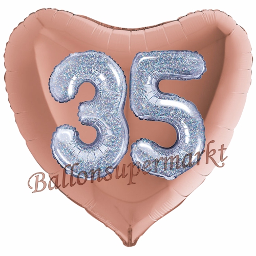 Folienballon-Herz-Jumbo-3D-35.-Geburtstag-Rosegold-Silber-holorafisch-Zahl-35-Luftballon-Geschenk