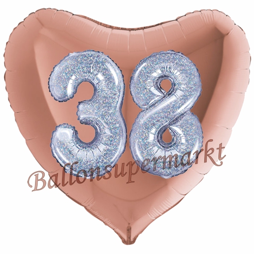 Folienballon-Herz-Jumbo-3D-38.-Geburtstag-Rosegold-Silber-holorafisch-Zahl-38-Luftballon-Geschenk