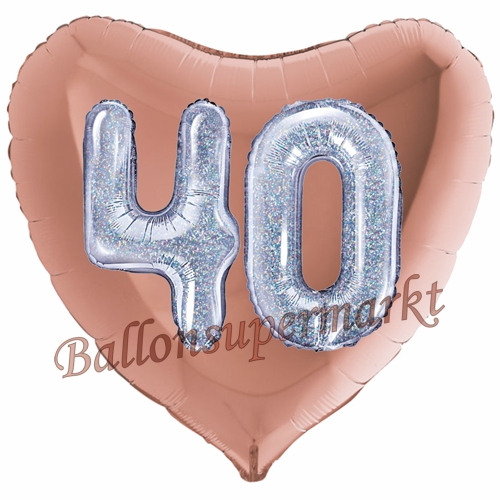 Folienballon-Herz-Jumbo-3D-40.-Geburtstag-Rosegold-Silber-holorafisch-Zahl-40-Luftballon-Geschenk