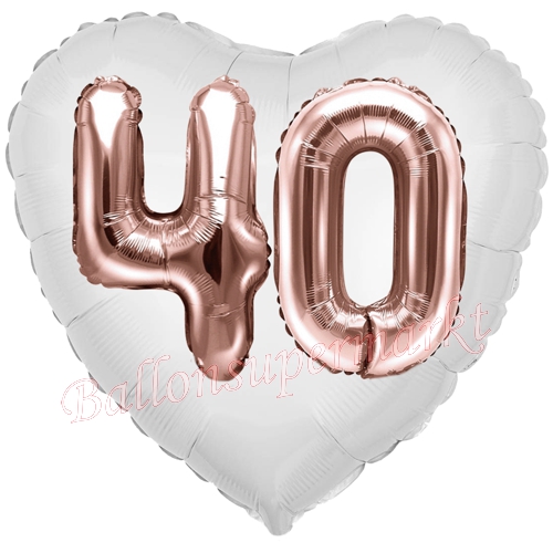 Folienballon-Herz-Jumbo-3D-40.-Geburtstag-Weiss-Rosegold-Zahl-40-Luftballon-Geschenk