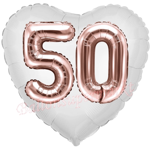 Folienballon-Herz-Jumbo-3D-50.-Geburtstag-Weiss-Rosegold-Zahl-50-Luftballon-Geschenk