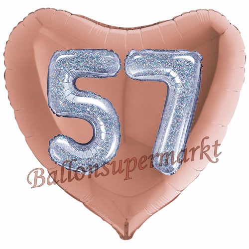 Folienballon-Herz-Jumbo-3D-57.-Geburtstag-Rosegold-Silber-holorafisch-Zahl-57-Luftballon-Geschenk