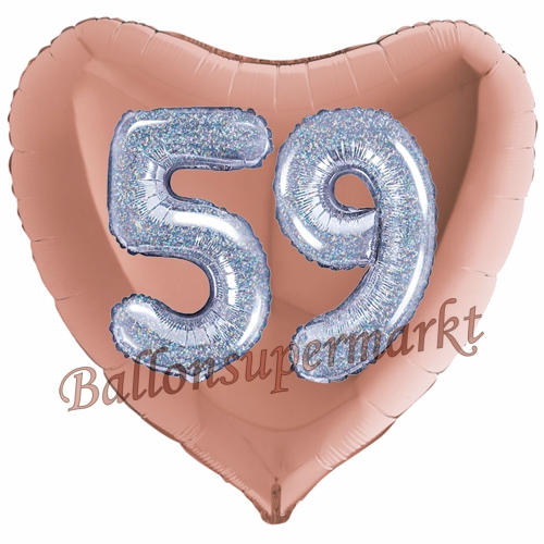 Folienballon-Herz-Jumbo-3D-59.-Geburtstag-Rosegold-Silber-holorafisch-Zahl-59-Luftballon-Geschenk