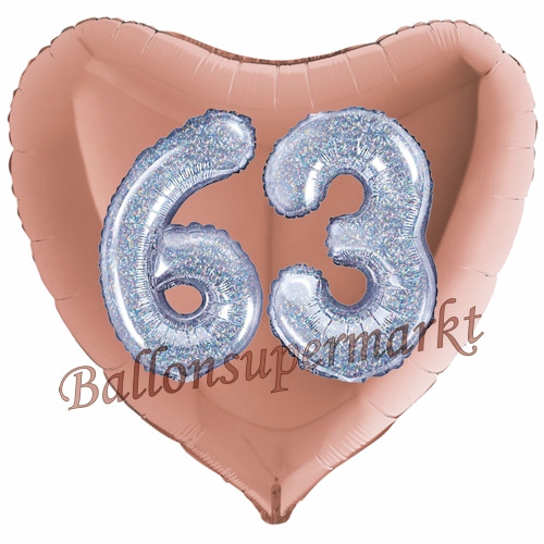 Folienballon-Herz-Jumbo-3D-63.-Geburtstag-Rosegold-Silber-holorafisch-Zahl-63-Luftballon-Geschenk