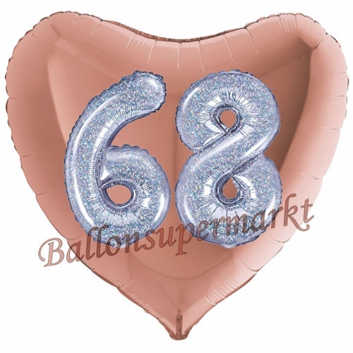 Folienballon-Herz-Jumbo-3D-68.-Geburtstag-Rosegold-Silber-holorafisch-Zahl-68-Luftballon-Geschenk