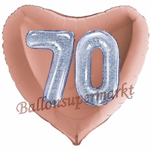 Folienballon-Herz-Jumbo-3D-70.-Geburtstag-Rosegold-Silber-holorafisch-Zahl-70-Luftballon-Geschenk