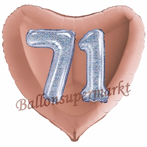 Folienballon-Herz-Jumbo-3D-71.-Geburtstag-Rosegold-Silber-holorafisch-Zahl-71-Luftballon-Geschenk