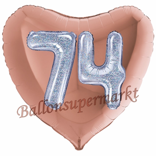 Folienballon-Herz-Jumbo-3D-74.-Geburtstag-Rosegold-Silber-holorafisch-Zahl-74-Luftballon-Geschenk