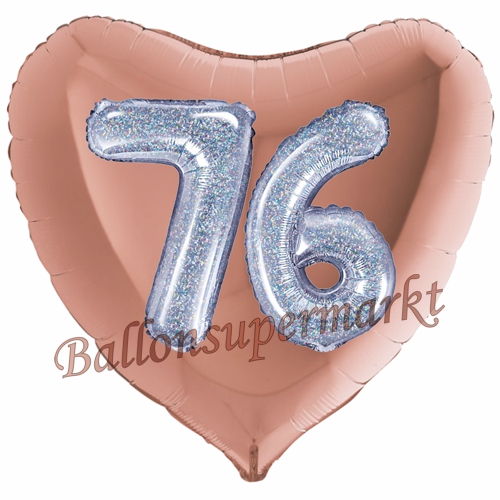 Folienballon-Herz-Jumbo-3D-76.-Geburtstag-Rosegold-Silber-holorafisch-Zahl-76-Luftballon-Geschenk